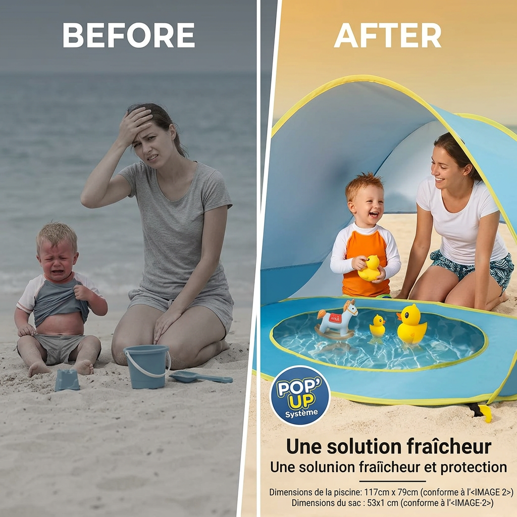 Tente pop-up avec piscine KIDSI Blue - Protection UV 50+