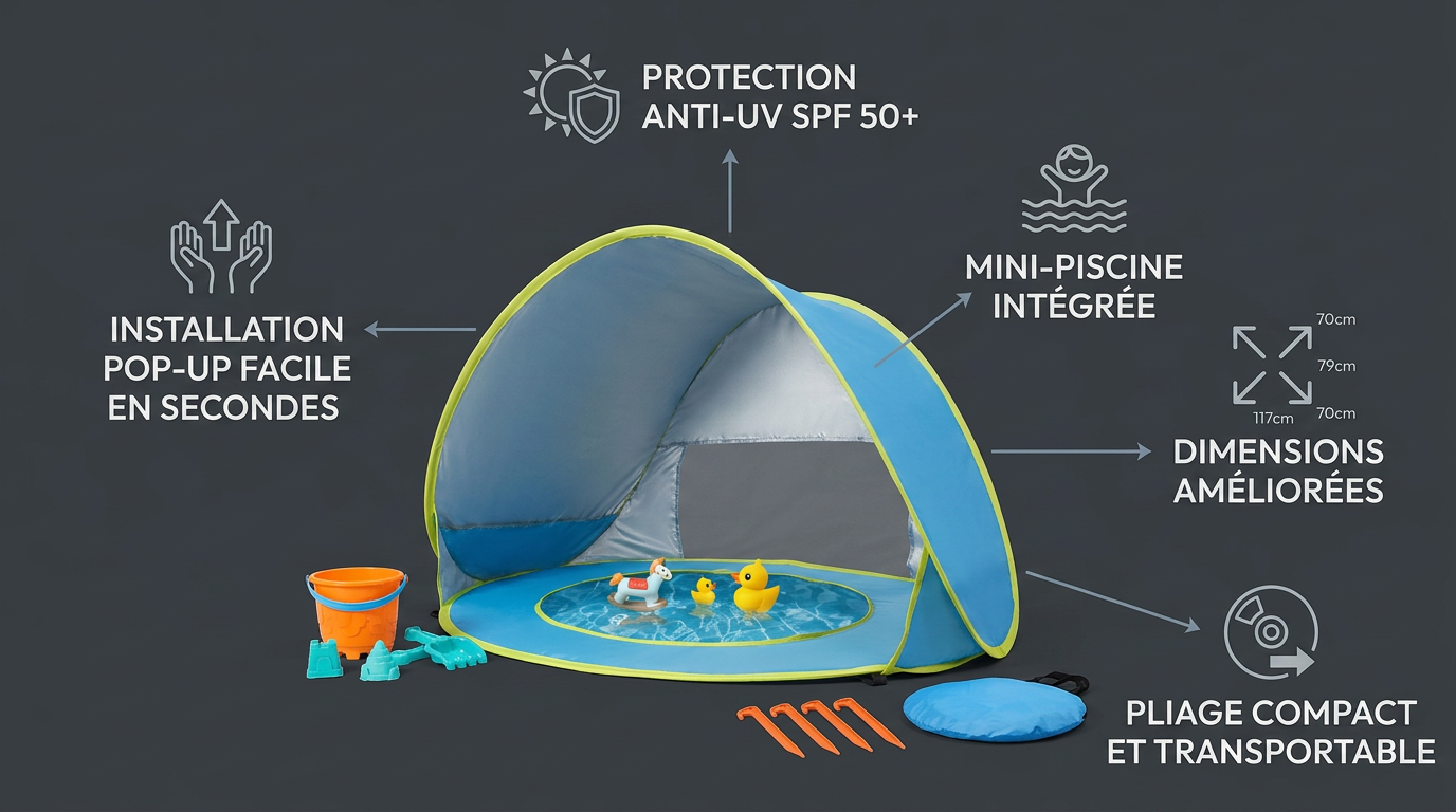 Tente pop-up avec piscine KIDSI Blue - Protection UV 50+